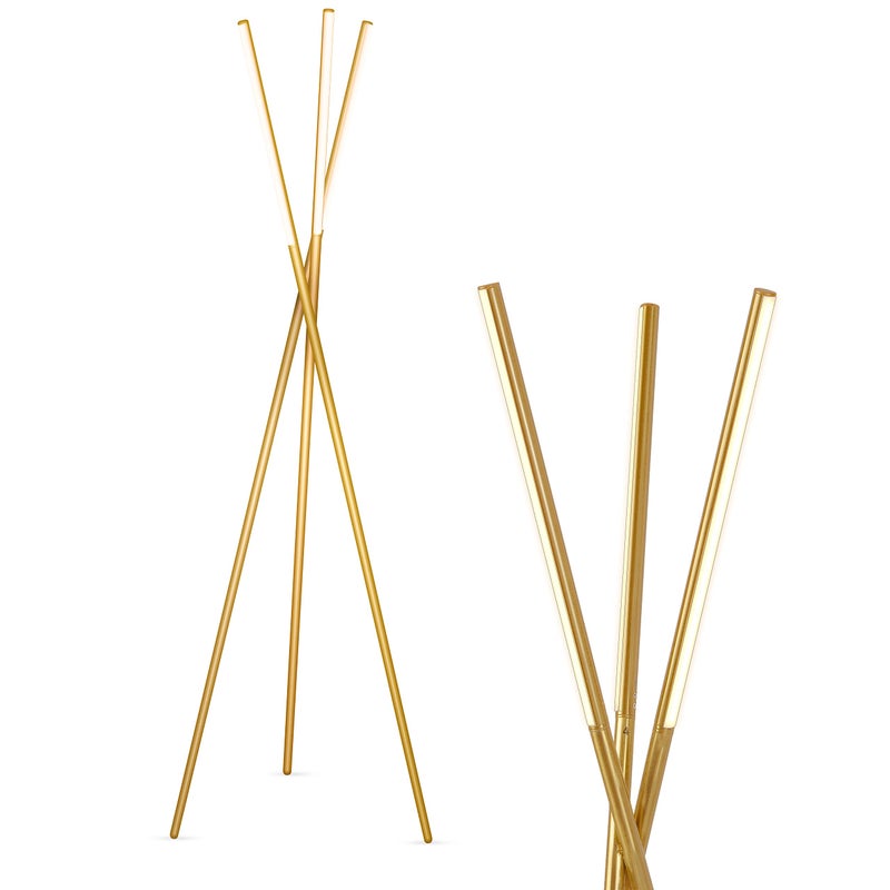 Brightech Stix LED Tripod Floor Lamp for Living Room - Dimmable Modern Standing Lamp, with 3 Lights for Bedroom - Contemporary Office Lighting- Gold / Antique Brass - Image 1